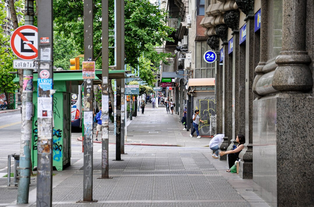 Narrow cobblestone street in Ciudad Vieja Montevideo